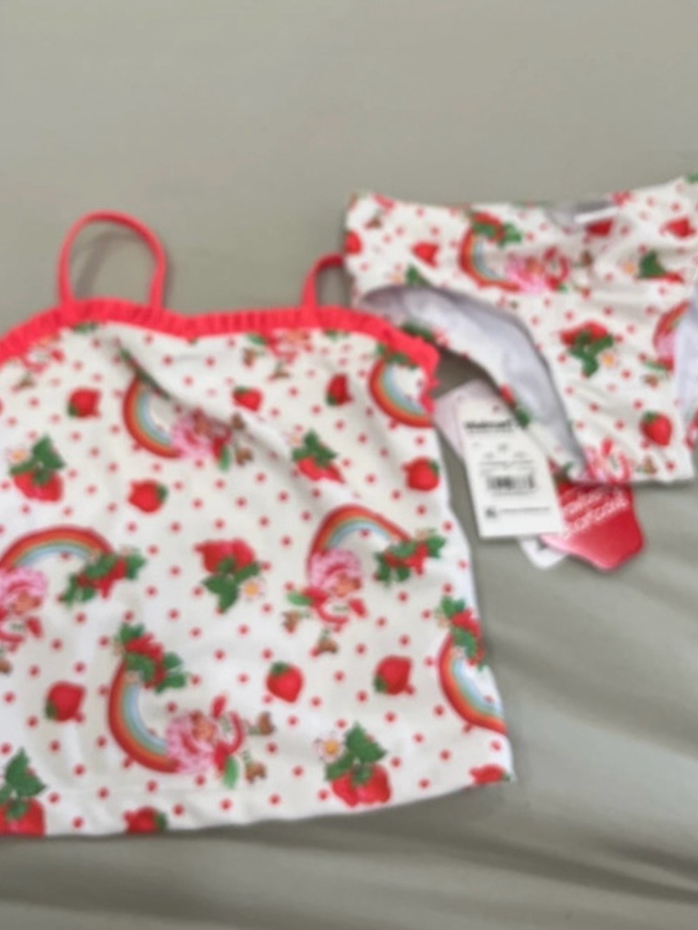 Girls Pink Strawberry & Rainbow Tankini Set - Brand Unspecified
